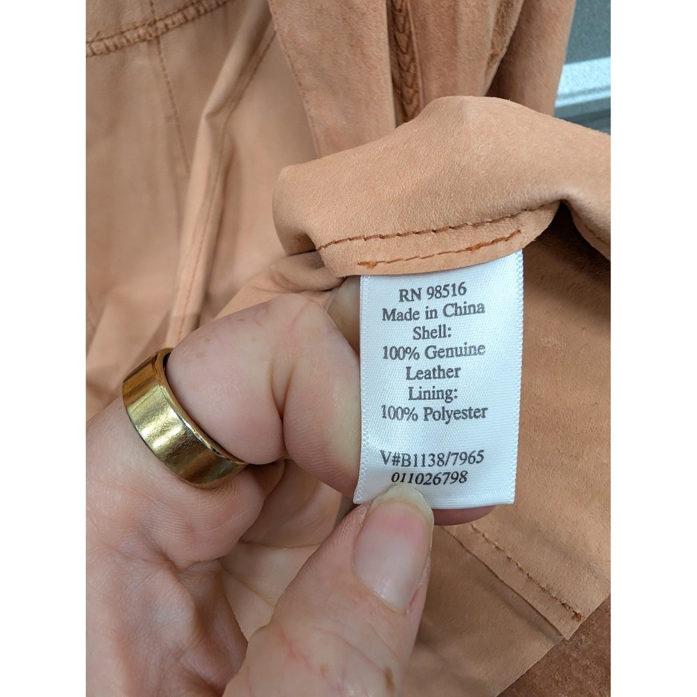 Vintage Y2K Women's Orange Suede Leather Jacket Braided Trim- Size 18W - Picture 7 of 7